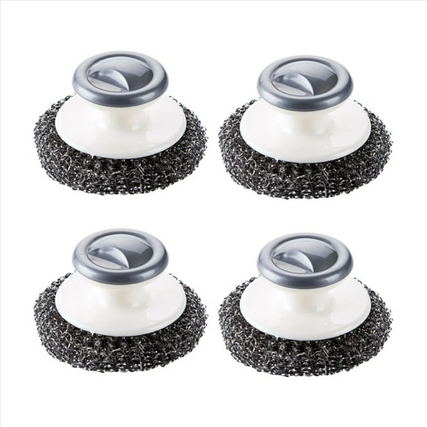 4X Estropajo de Acero Inoxidable con Manejar, Estropajos de Ollas Resistentes, Estropajo de Platos, Cepillo de Limpieza para Platos