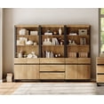 thumbnail image 2 of WAMPAT 3-Piece Modern 72" Tall Library Bookcase with 3 Drawers & Open Shelving,Freestanding Wood Bookshelf with Storage Cabinet & Adjustable Shelves for Home Office & Living Room, Oak, 2 of 12