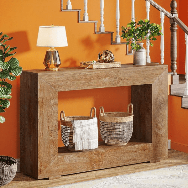47" Farmhouse Console Table with Storage Shelf, Rustic Sofa Table for Behind Couch, Entryway Table for Living Room, Hallway & Home Decor