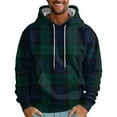 thumbnail image 2 of Men's Plaid Print Oversized Hooded Sweatshirt, Long Sleeve Loose Fit Fleece Pullover for Casual Wear, Fall Winter Fashion,Dark Green,4XL, 2 of 5