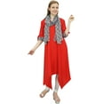 thumbnail image 3 of Bimba Kurta en Rayonne Rouge pour Femmes avec Foulard Ourlet Asymétrique Robe d'Été Ethnique - 6, 3 of 4
