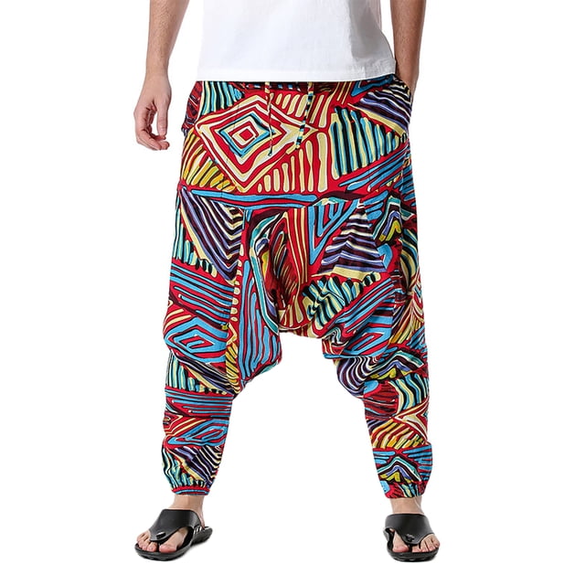 SAYOO Pantalones largos de yoga para hombre, pantalones de entrepierna caída holgados con estampado de patrón nacional, pantalones casuales de estilo simple SAYOO S M L XL XXL XXXL