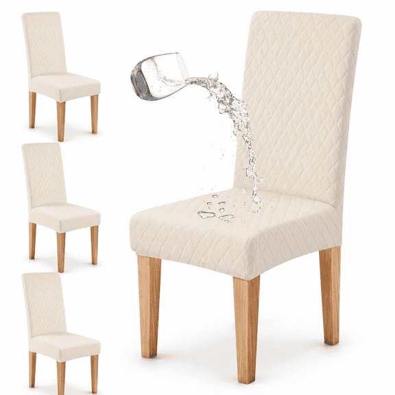 Beige 4PCS Waterproof Stretch Parson Chair Slipcovers Set for Dining Kitchen Restaurant
