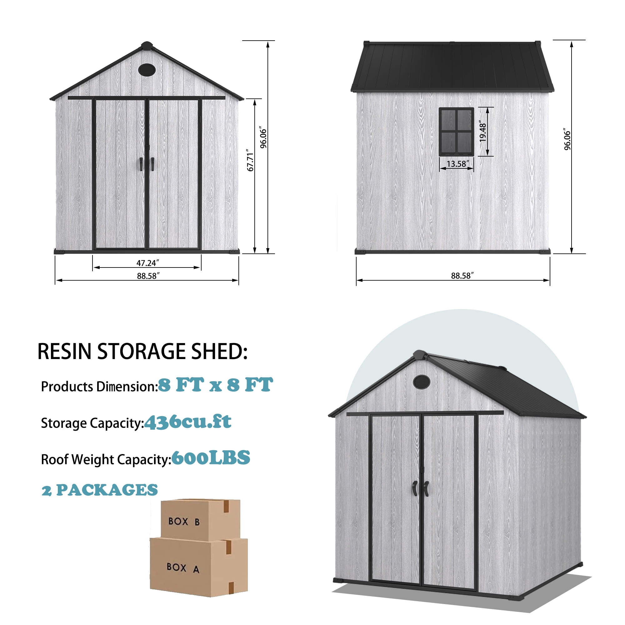 Syngar Plastic Resin Garden Storage Shed, Large Tools Shed, 8' x 8' Outdoor Storage Shed with Lockable Doors for Patio