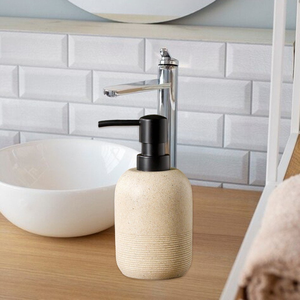 Hand Soap Dispenser - Sandstone Textured Resin Liquid Soap Dispenser for Bathroom & Kitchen Countertop, Matte Beige