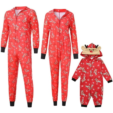 

Family Matching Christmas Hoodie Pajamas Reindeer Romper Long Sleeve One Piece Jumpsuit Zipper Pjs for Adult Kids Baby
