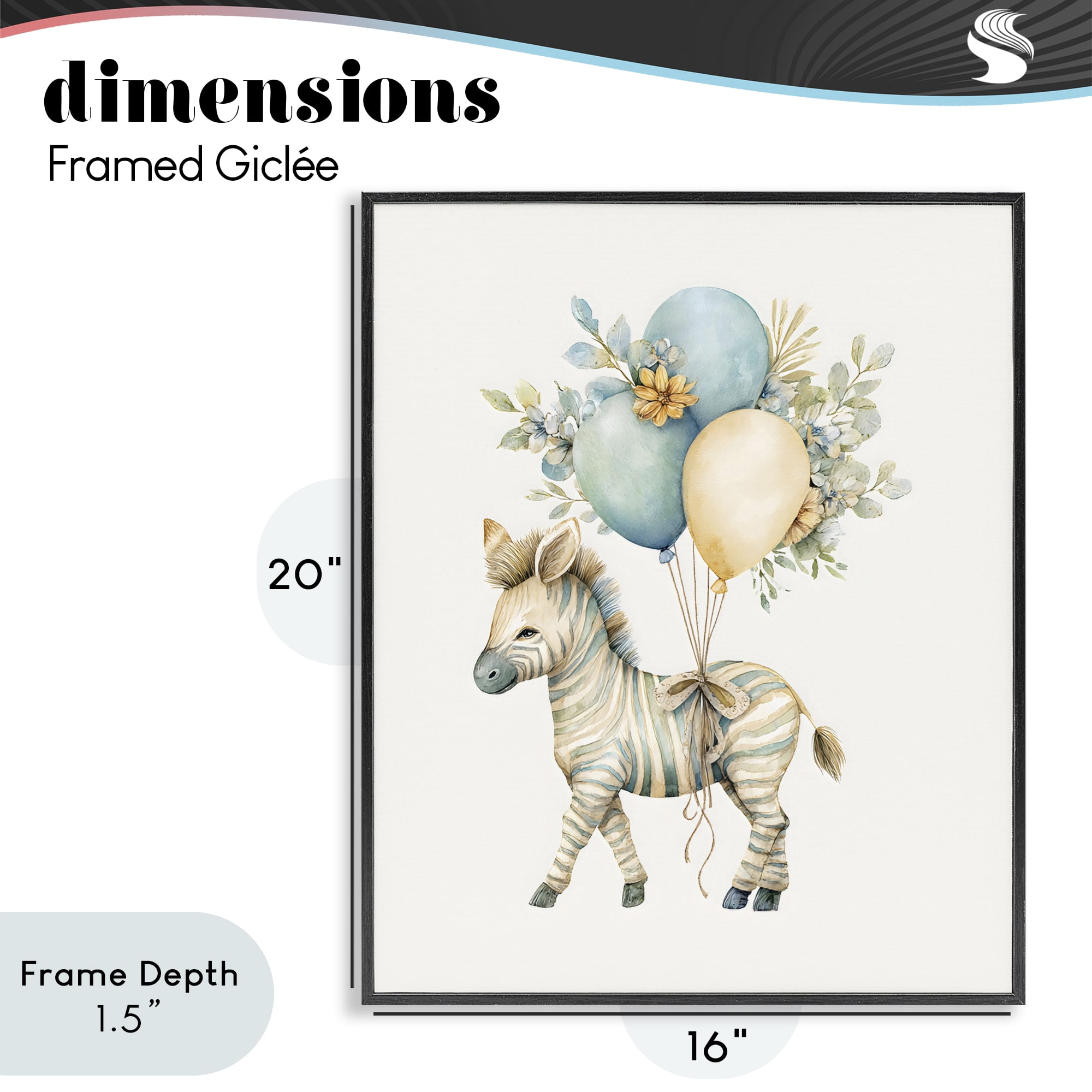 Stupell Industries Watercolor Nursery Zebra Black Framed Giclee Art, design by LSR Design Studio