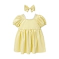 thumbnail image 2 of Piuwrlz Back to School Dress Sets Schoolgirl Short T-Shirt and Skirt Sets Bow-knot Solid Color Skirts Suits Yellow Size 1 Years, 2 of 6