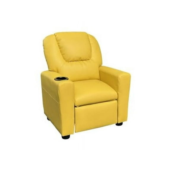 Lilola Home Marisa 23" W Yellow PU Leather Kids Recliner Chair with Cupholder