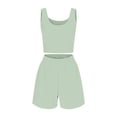 thumbnail image 5 of JIAYUE Women 2 Piece Outfits Sets Casual Summer Sleeveless Scoop Neck Solid Color Crop Top And High Waisted Shorts Female Trendy Clothing Set, 5 of 5