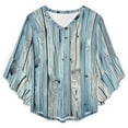 thumbnail image 4 of Blue Wood Grain Print Women's V-Neck Blouse With 3/4 Ruffled Bell Sleeves Casual Top Ladies Blouses, 4 of 7