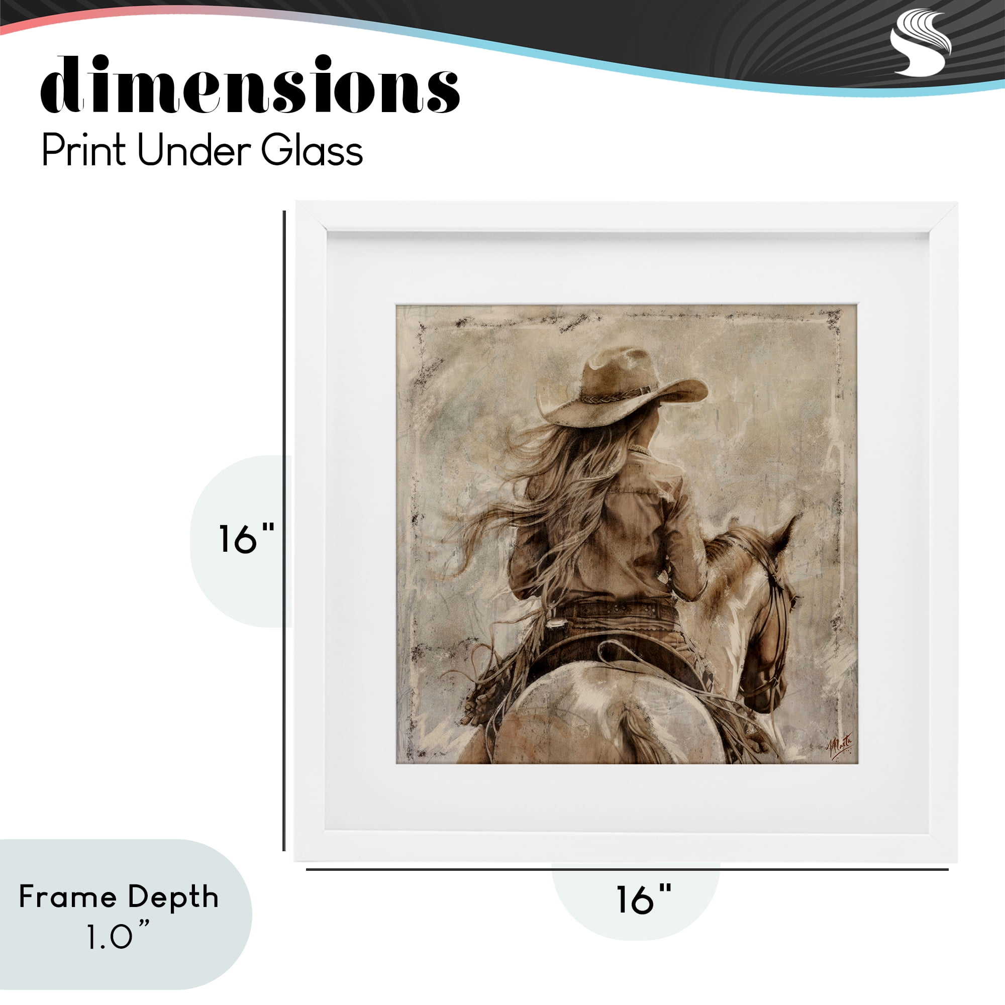 Stupell Industries Windblown Cowgirl on Horseback White Framed Print Under Glass, design by Marta Wiley