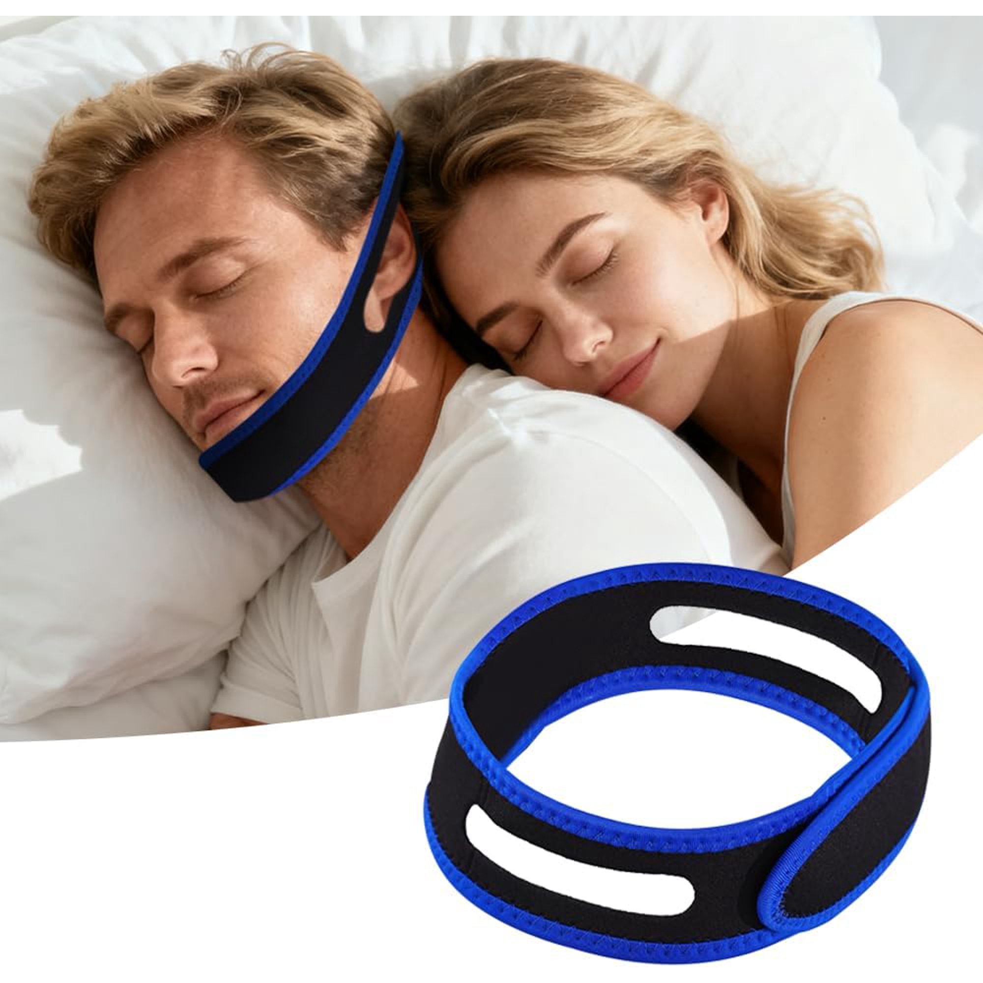 Travel Jaw Strap, Sleep Apnea Headgear to Keep Mouth Closed, Anti-Snore Chin Strap for Sleeping, Snore Strips, Mouth Tape for Women & Men (Blue)