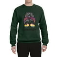thumbnail image 3 of Messy Bun BeachLife | Cool Neon Leopard Print Bandana | Sunglasses Vaction Beach Paradise Fashion Unisex Crewneck Sweatshirt, Forest Green, S, 3 of 5