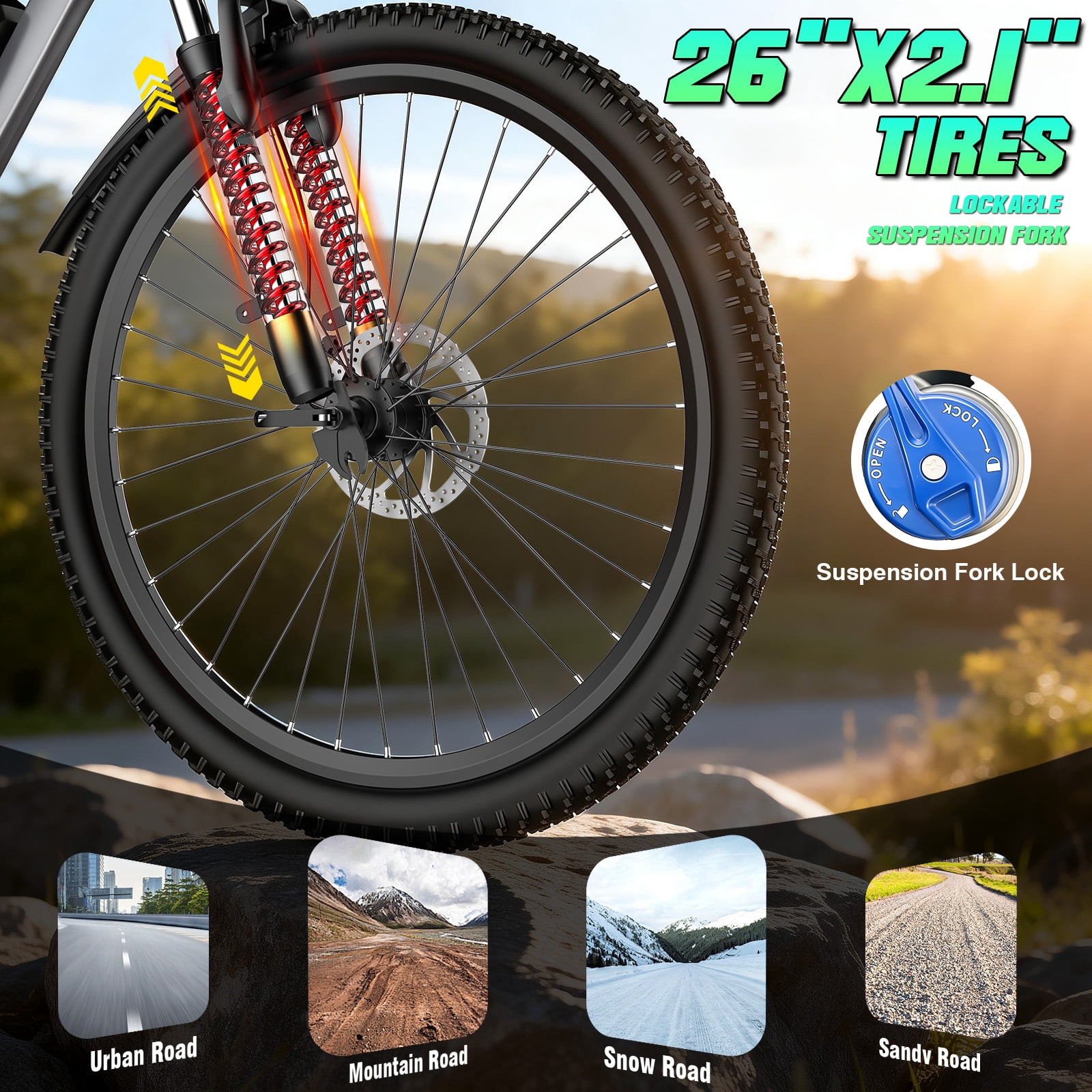 Electric Bike for Adults, 26" Commuter Ebikes with 7-Speed Gears, 25MPH, 720W Peak Motor, Removable Battery, 50 Miles Range, Electric Mountain Bicycle for All Terrain UL2849