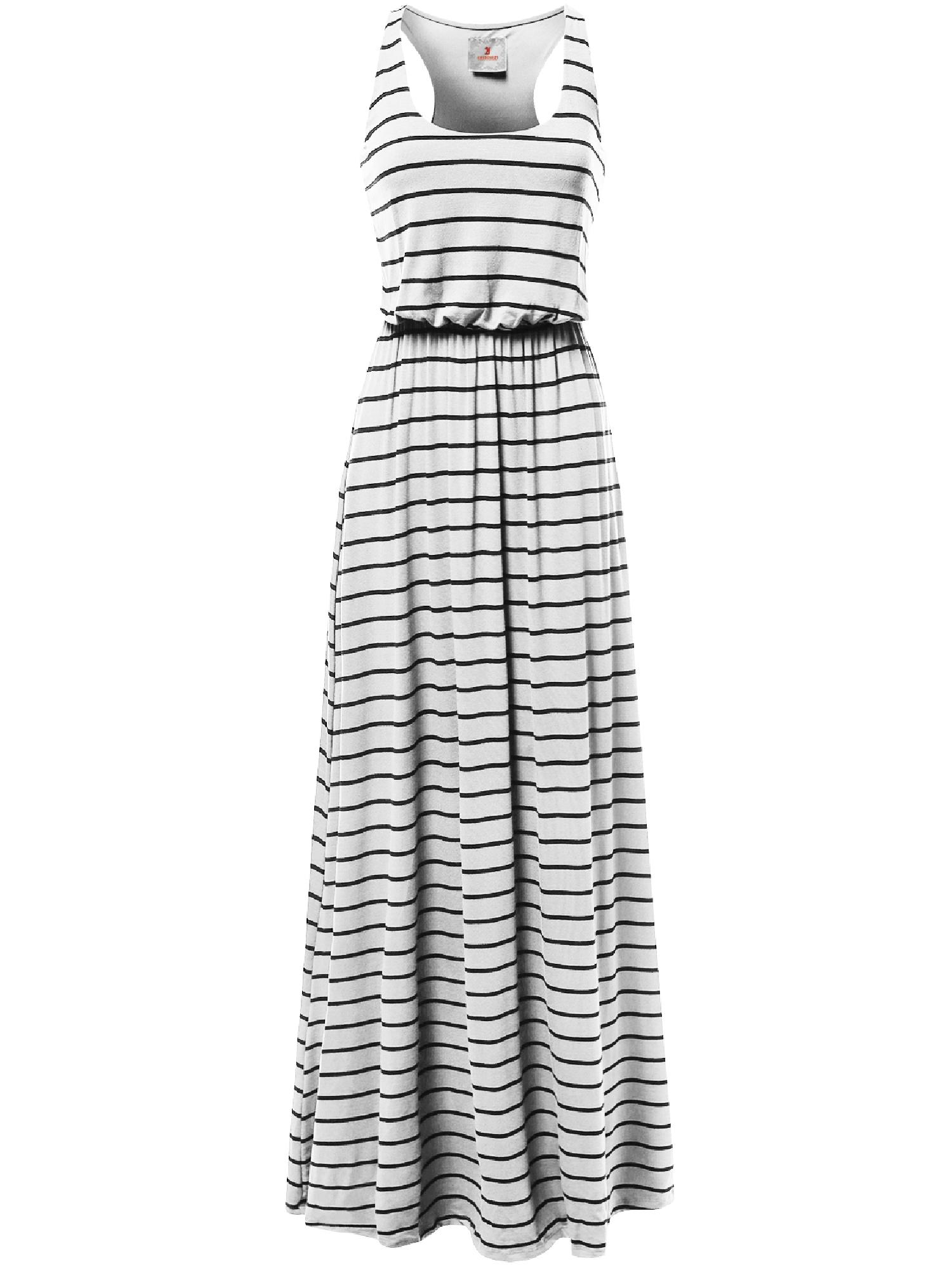 FashionOutfit Women's Line Striped Sleeveless Tank Racerback Long Maxi