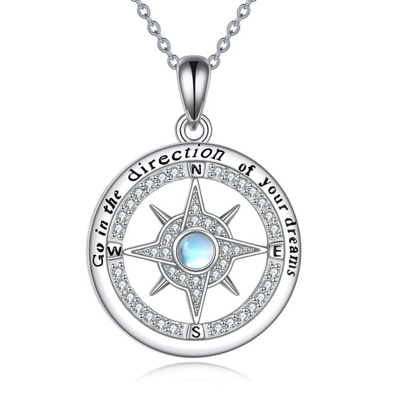 Compass Necklace Sterling Silver Moonstone Pendant Graduation Gifts for Women