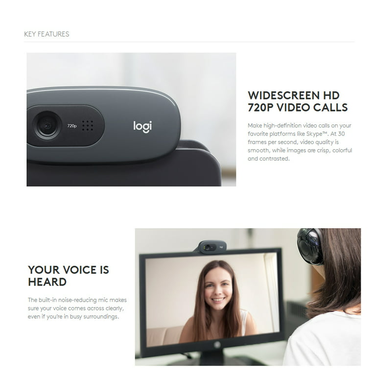  Logitech C270 HD Webcam, 720p, Widescreen HD Video