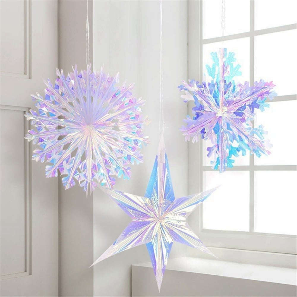 1Pc Shiny Rainbow Honeycomb Snowflake Xmas Tree Star Ornament 3D Iridescent  Christmas Tree Decorations New Year Navidad Gifts