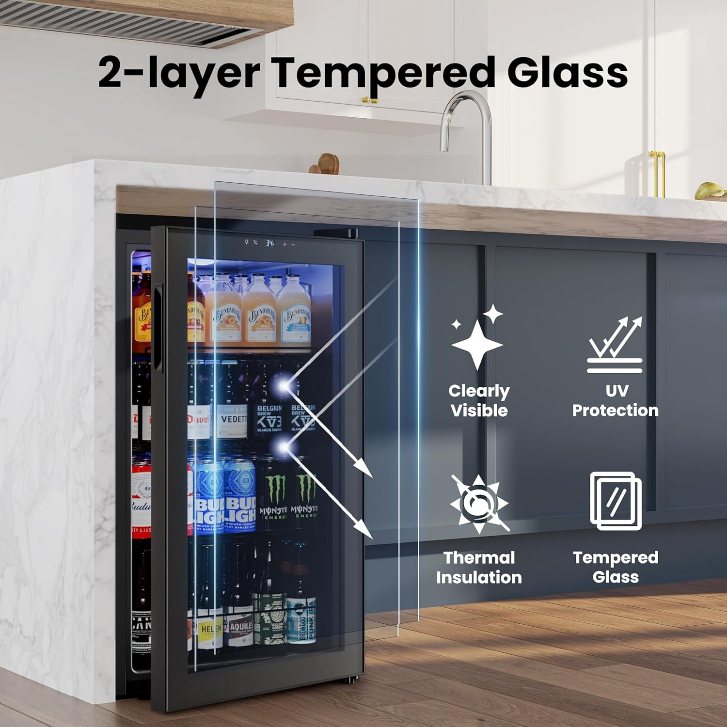 Yeego 136 Can Beverage Refrigerator Cooler, 3.4 cu.ft. Beverage Fridge with Glass Door for Home/Bar/Office, Black