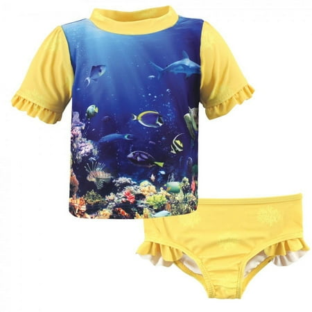 UPC: 0660168253658 | Hudson Baby Toddler Girl Swim Rashguard Set Girl Coral Reef 3 Toddler
