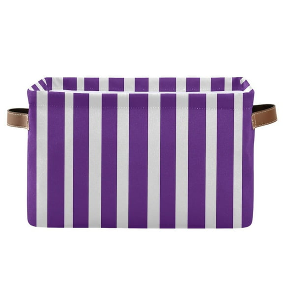 Storage Bins with Handle Fabric Organizer Basket Foldable Box 1 Pack Modena Purple and White Striped 14.2x10.2x8.3