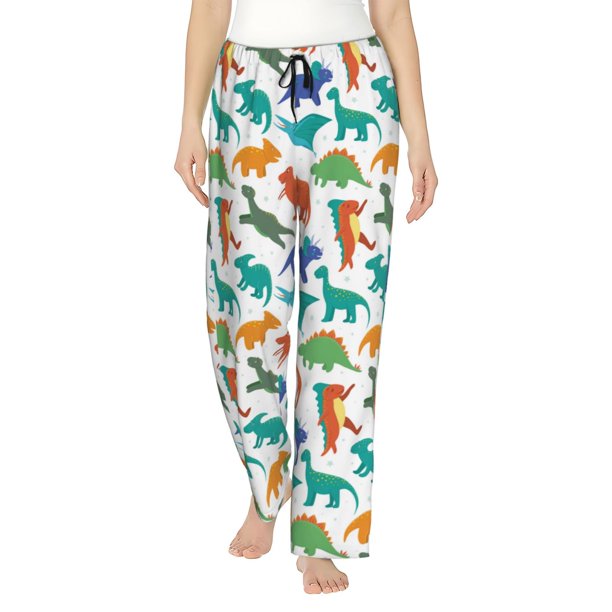 Fotbe Colorful Dinosaur Pantalones de Pijama para Mujer, Pantalones de Dormir, Pantalones Pj con Cordón y Bolsillos-3X-Large