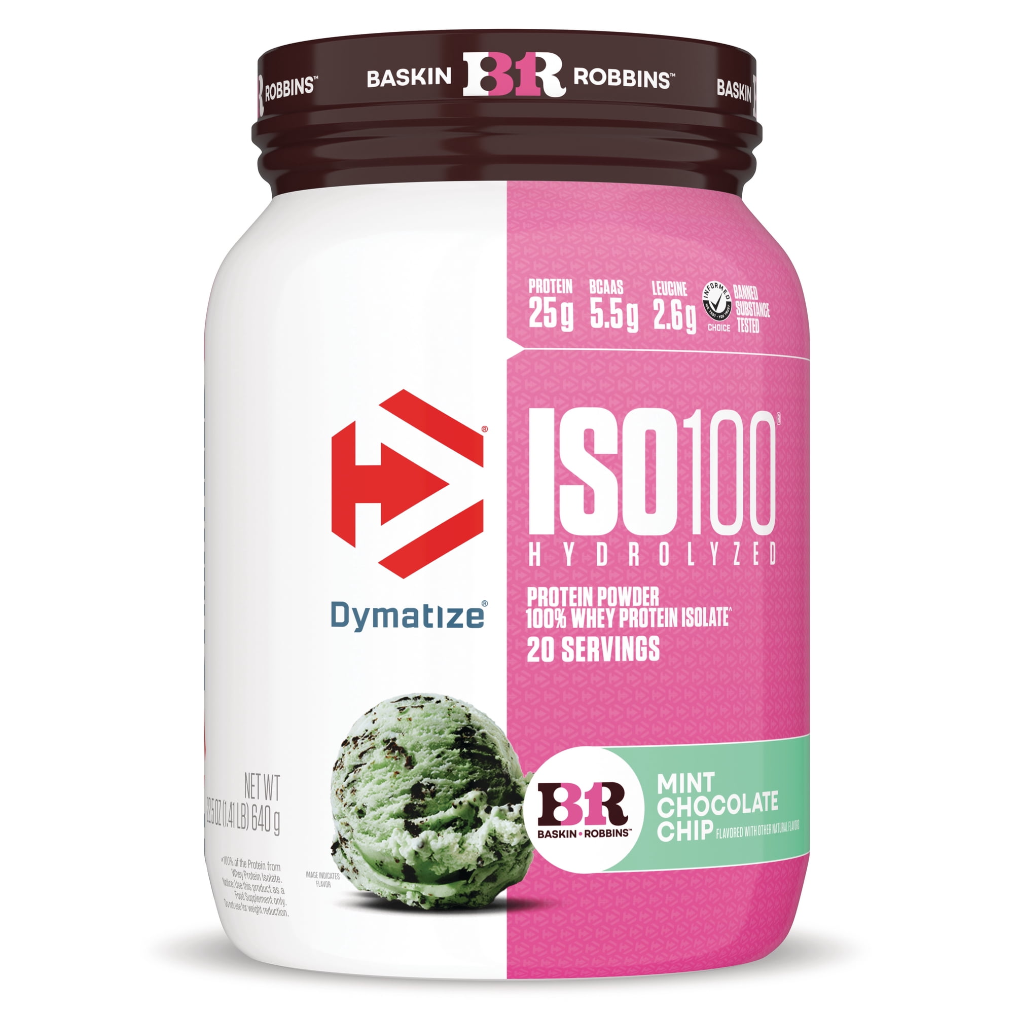 Dymatize ISO100 Hydrolyzed Whey Isolate Protein Powder, Mint Chocolate Chip, 20 servings