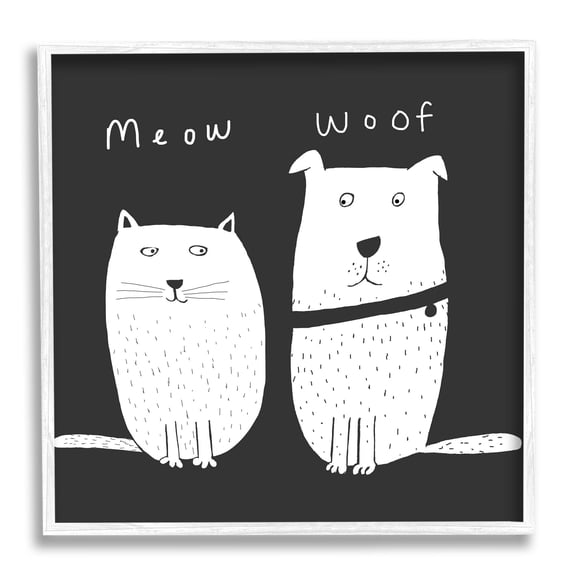 Stupell Industries Kids' Cat and Dog Pet Pair Meow Woof, 12 x 12,Design by Carla Daly