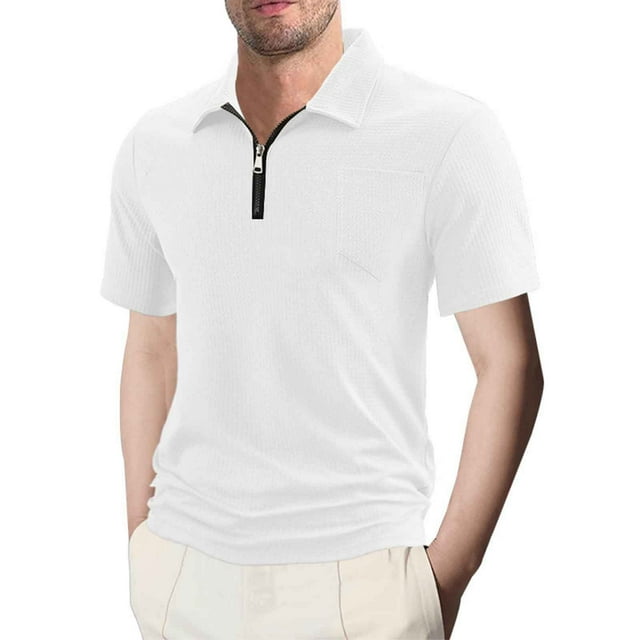 pstuiky camiseta de hombre, Blusa de manga corta con cuello vuelto y bolsillos con cremallera de color liso a la moda para hombre camisetas de hombre l