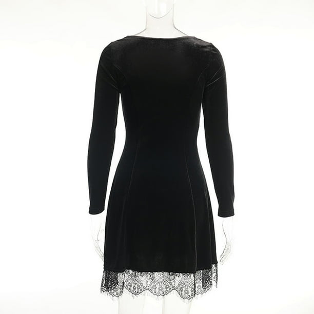 Lace splicing top black sheath dress