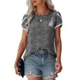 thumbnail image 1 of Angashion Hauts pour Femmes Décontracté Imprimé Floral Dentelle crochet Manches Courtes Col Rond Blouse Ample d'Été Tunique Noire G, 1 of 4