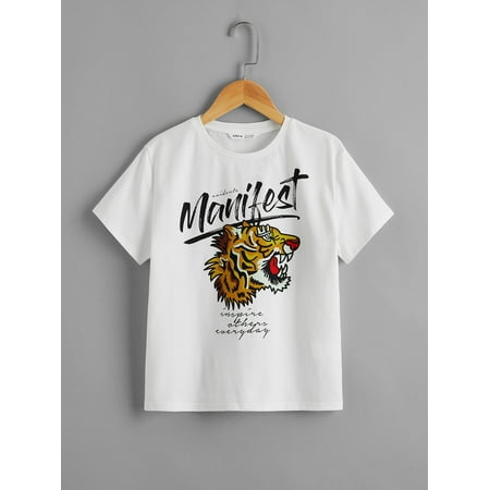 

Short Sleeve Boys Tiger Slogan Print Tees T Shirt S221904X White 8Y(50IN)
