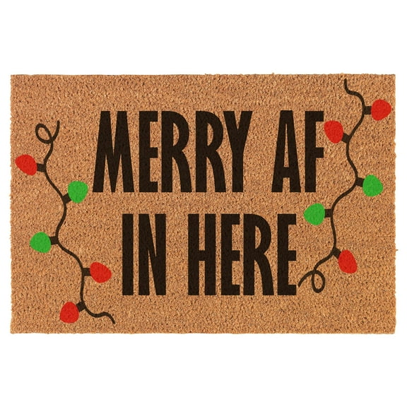 Welcome Doormat Natural Coco Coir Door Mat Merry AF in Here Christmas Funny (24" x 16")