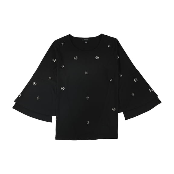 Alfani Womens Embellished Pullover Blouse, Black, Plus Size, 0X
