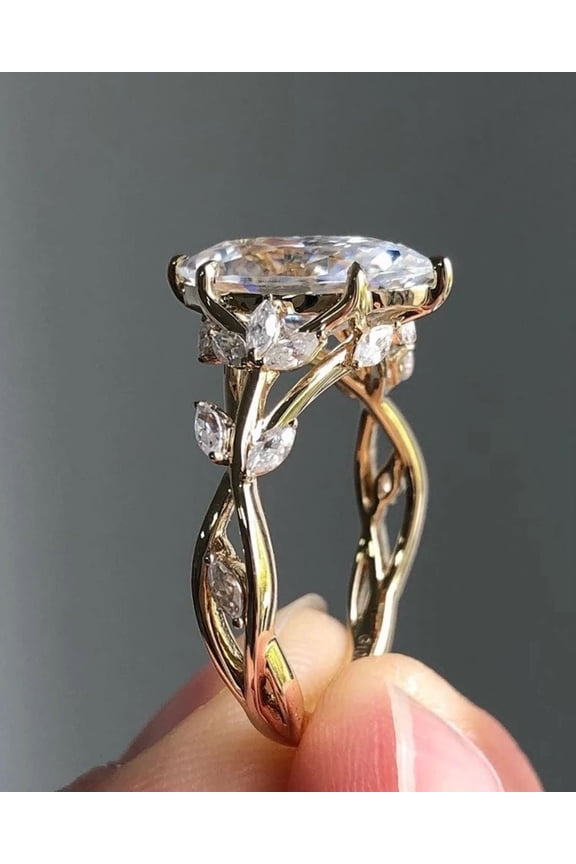 2.6 ct Marquise Diamond Yellow Gold Engagement Ring, Nature Inspired Vine Leaf Setting with Marquise Side Stones, Unique Bridal Jewelry