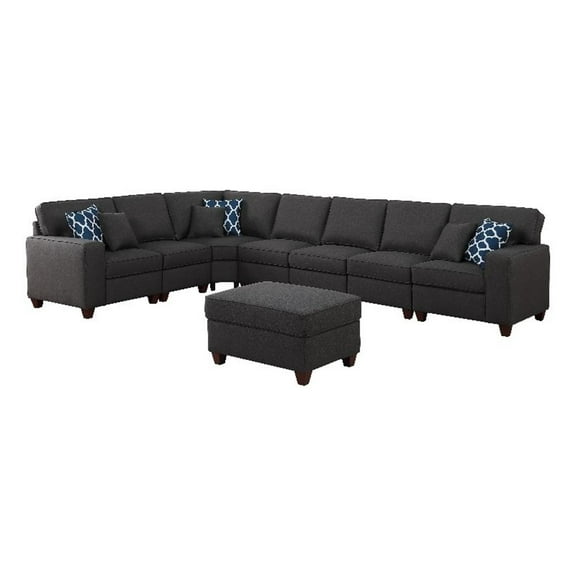 Pemberly Row 8-Piece Upholstered Fabric Sectional with Ottoman in Gray