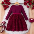 thumbnail image 4 of oqasdz Dresses for Girls Elegant Solid Color with Rose Pattern Floral Design for Daily Wear Birthday Holiday Party Dress, 4 of 7
