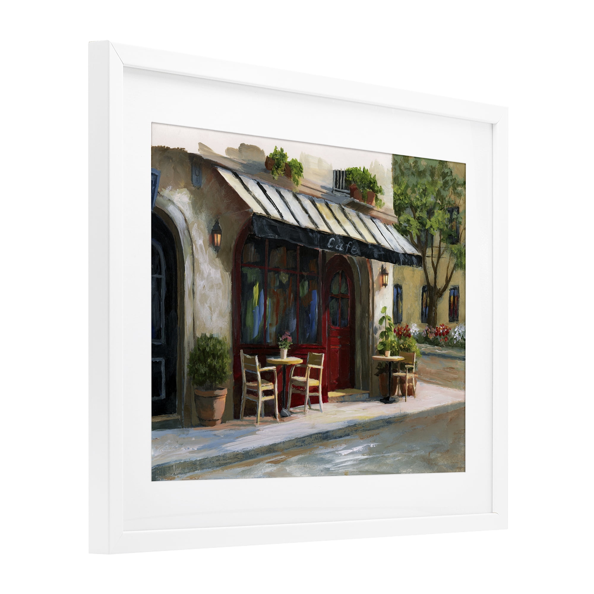 Stupell Industries Charming Sidewalk Cafe Tables White Framed Print Under Glass, design by Nan
