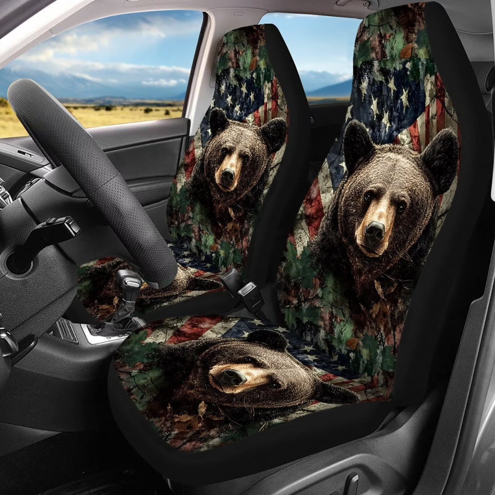 Pzuqiu Bear Flag Car Seat Covers Set Lightweight Front and Rear Seat Cover Set Easy to Install 4 Seats Car Seat Protector Car Seat Protector Accessories Universal Universal Fit Most Sedans