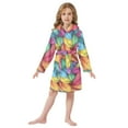 thumbnail image 6 of FORMRS Niños Bathrobe Unisex Hooded Robe Soft Plush Pajamas Sleepwear, Size 10-12T, Vibrant Leaves Pattern, 6 of 7