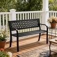 thumbnail image 3 of Ktaxon 47 in Outdoor Garden Bench, Iron Frame, Patio Seat, Black, Steel Bench with PVC Backrest, 3 of 8