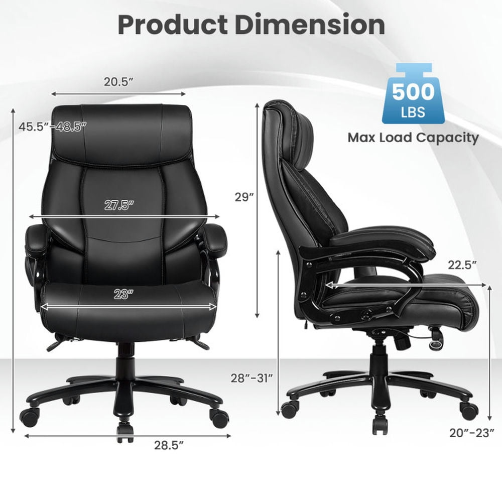 Demi Bonn Big & Tall 400lb Rolling Work Computer Desk Chair, PU Leather Massage Office Chair for Home, Bedroom, Study, Black