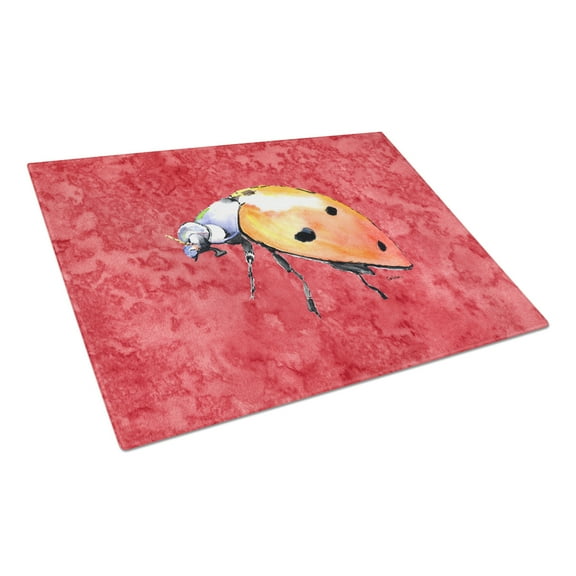 Caroline's Treasures Lady Bug on Red Glass Cutting Board Large