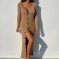 thumbnail image 4 of Robe Chandail Longue en Tricot à Col en V Profond pour Femmes avec Boutons, Manches Longues, Robe Maxi, 4 of 6