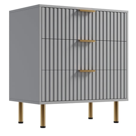 Modern Fluted 3 Drawer Dresser Wide Chest of Drawers with Deep Storage Stylish Wooden Bedside Cabinet and Side Table for Bedroom Living Room or Kids Room – Multiple Colors