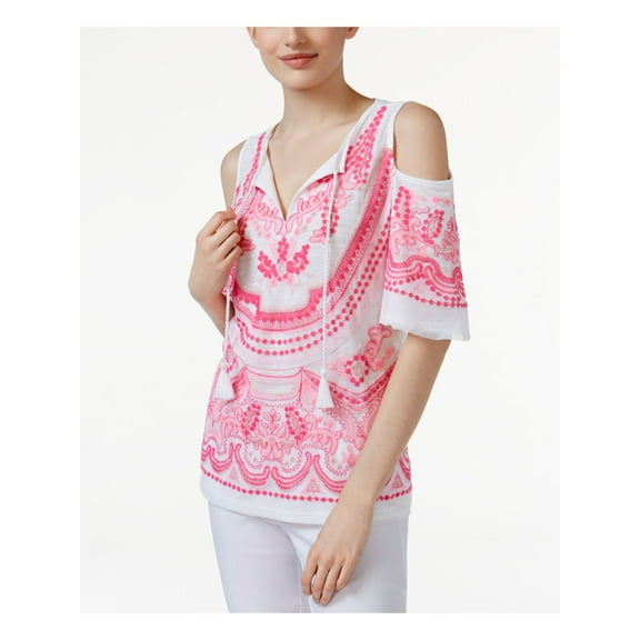 INC $80 Womens New 9111 Pink Embroidered Bell Sleeve V Neck Top XS B B