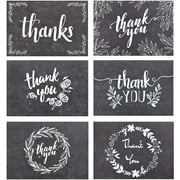 120 Elegant Black and White Chalkboard Kraft Thank You Cards with Kraft Envelopes and Stickers - 6 Designs Bulk Notes with White Letters for Weddings, Business, Formal and All Occasions 4x6 Inch