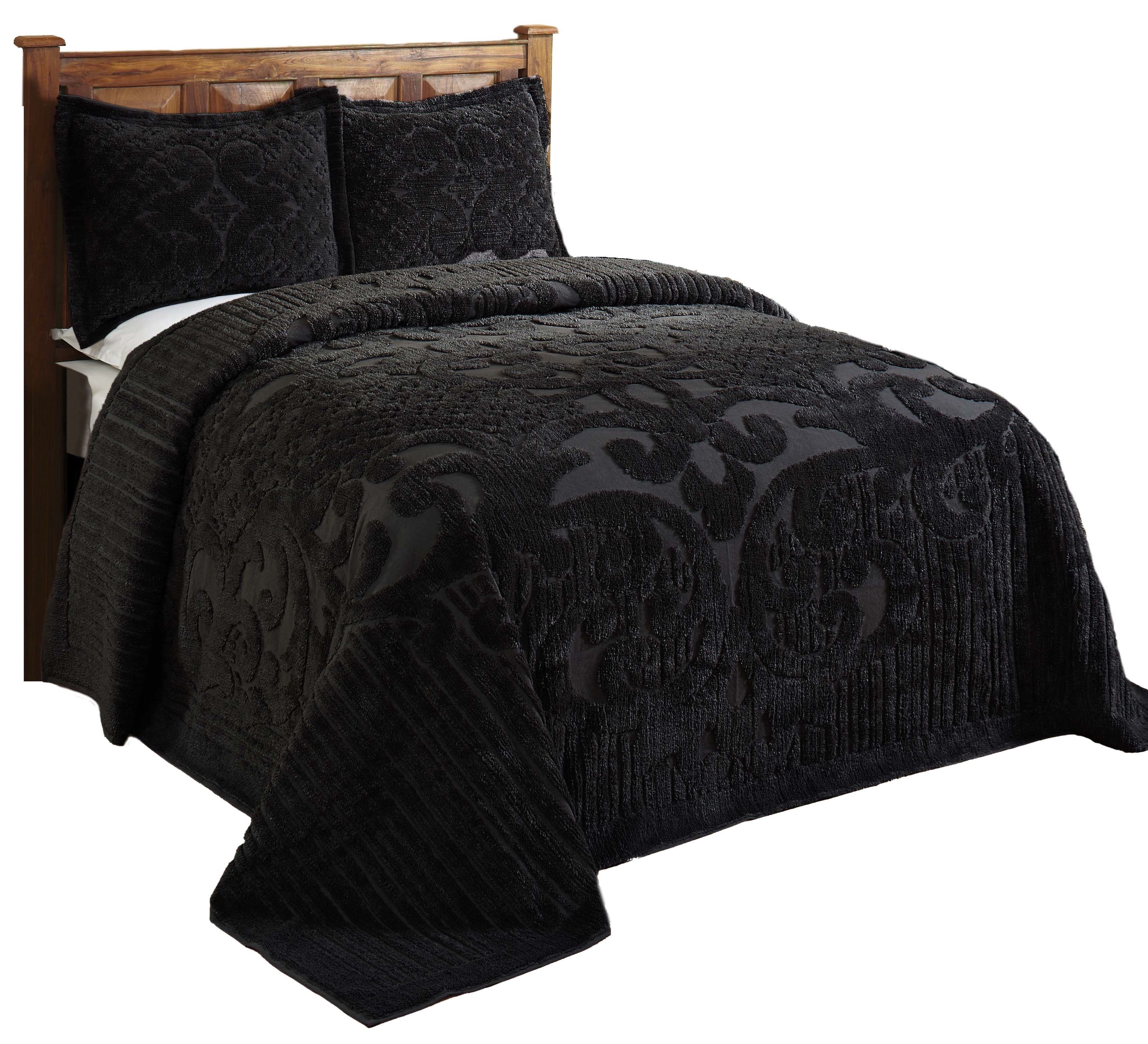 Better Trends 2 Piece Chenille Bedspread Set for Twin Bedspread 100% Cotton Lightweight Bedspread for all Season Ashton Collection (Black)