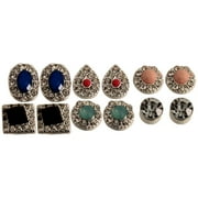 Essentials 6 Pair Silver Tone Multi Stone Earrings